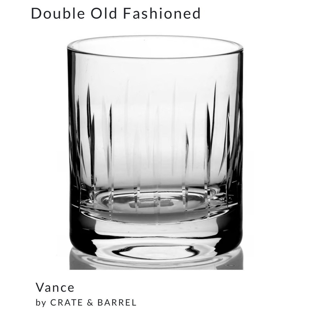 Set of 3 Crate & Barrel Crystal Double Old Fashioned Glasses‎ VANCE Heavy Cut